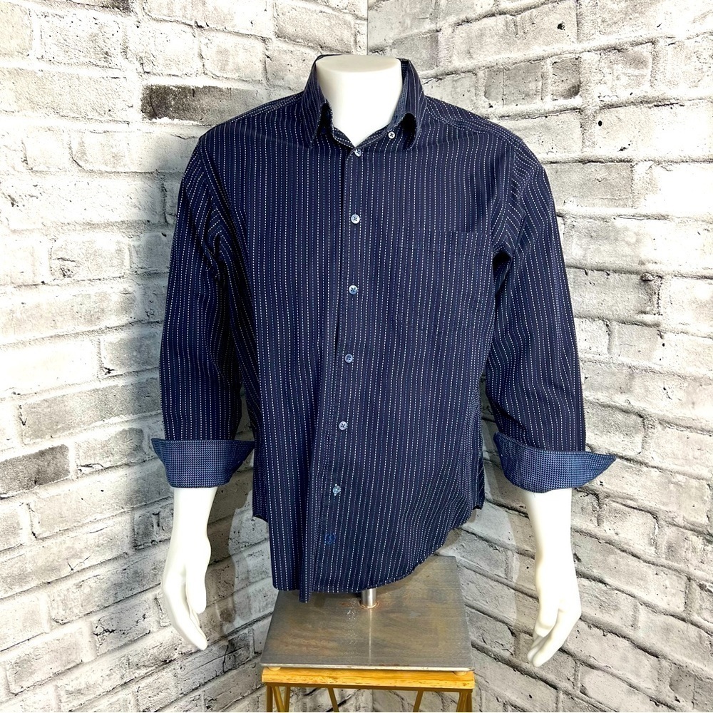 Bugatchi Uomo Striped Casual Button Down Long Sleeve Flip Cuff Shirt
